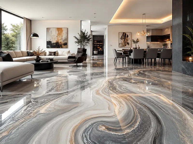 Metallic epoxy floor with custom luxury finish
